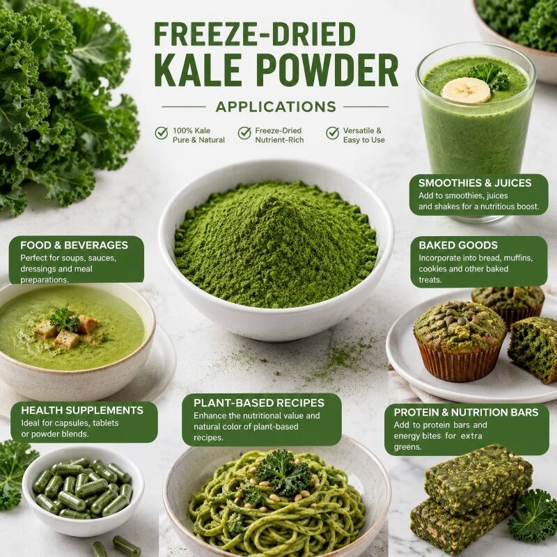 Baisfu High Solubility Pure Freeze-Dried Kale Powder Rich in Chlorophyll Natural Colorants for Healthy Drinks
